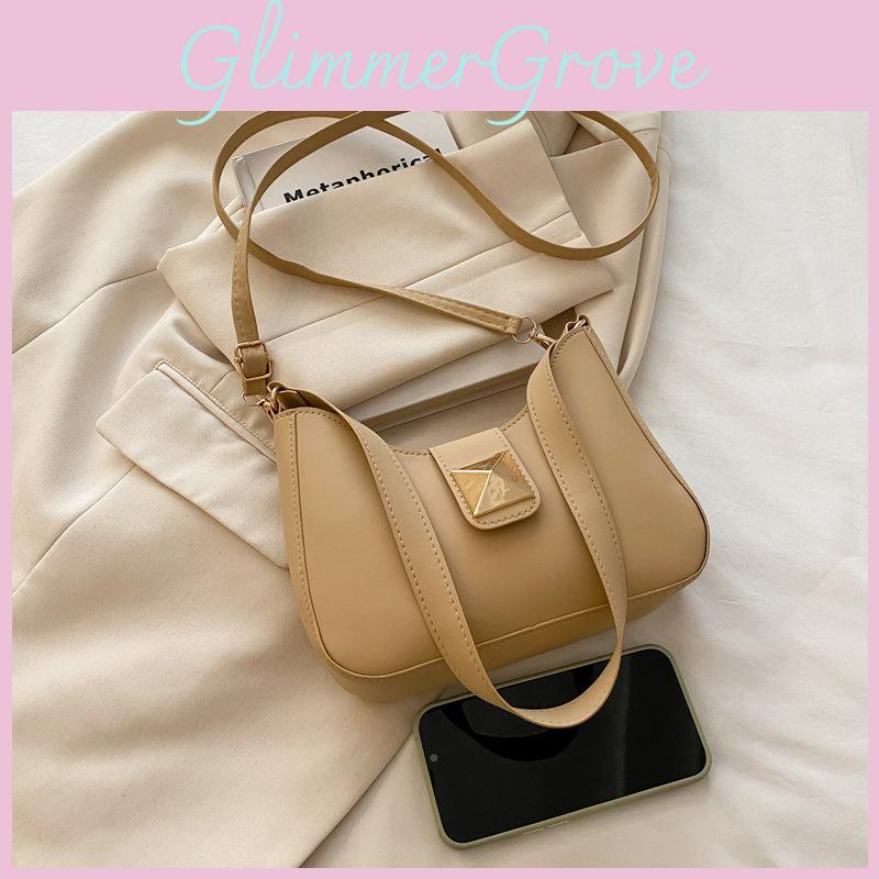 Simple Solid Color Gold Buckle Decoration Women Casual Shoulder Bag For Casual Street Style Women