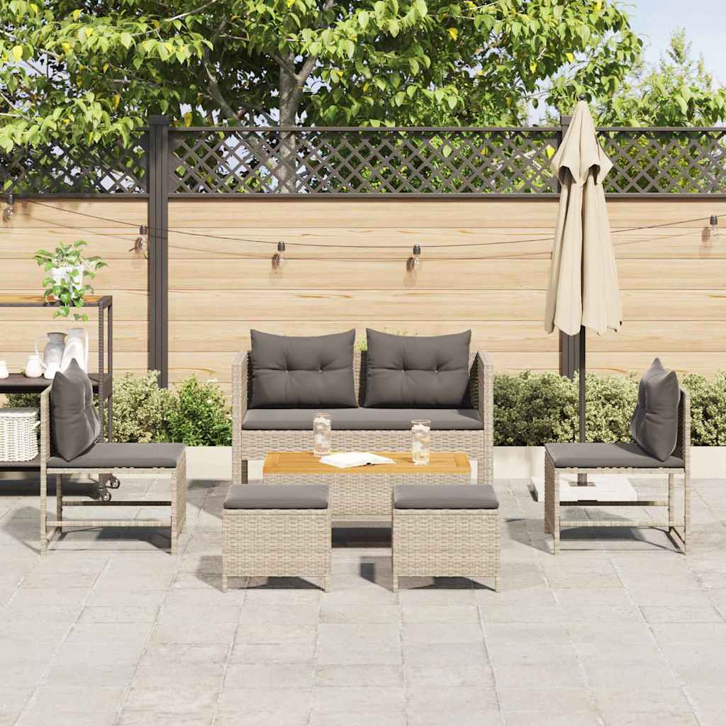 6 Piece Garden Sofa Set in Light Gray and Dark Gray Poly Rattan