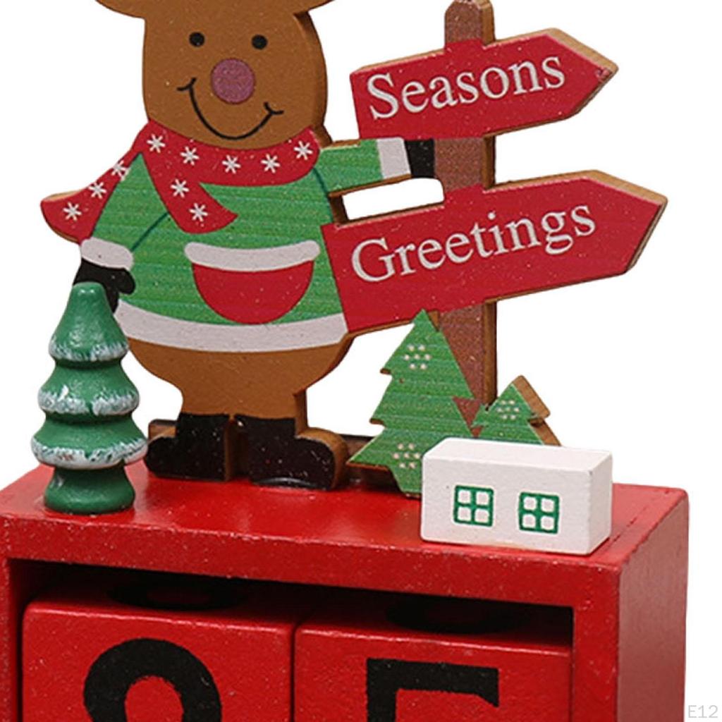 Christmas Calendar Desk Decoration, Calendar,Rustic with Number Blocks Tabletop for Office Living