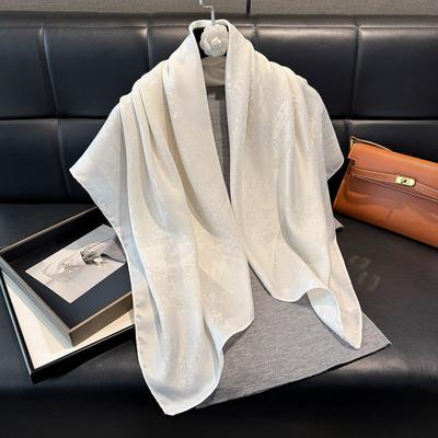 Fashion Luxury Women Silk Scarf Solid Color Soft Smooth Scarves Head Wrap Hijab Outdoors Muffler Long Shawl Beach Towel