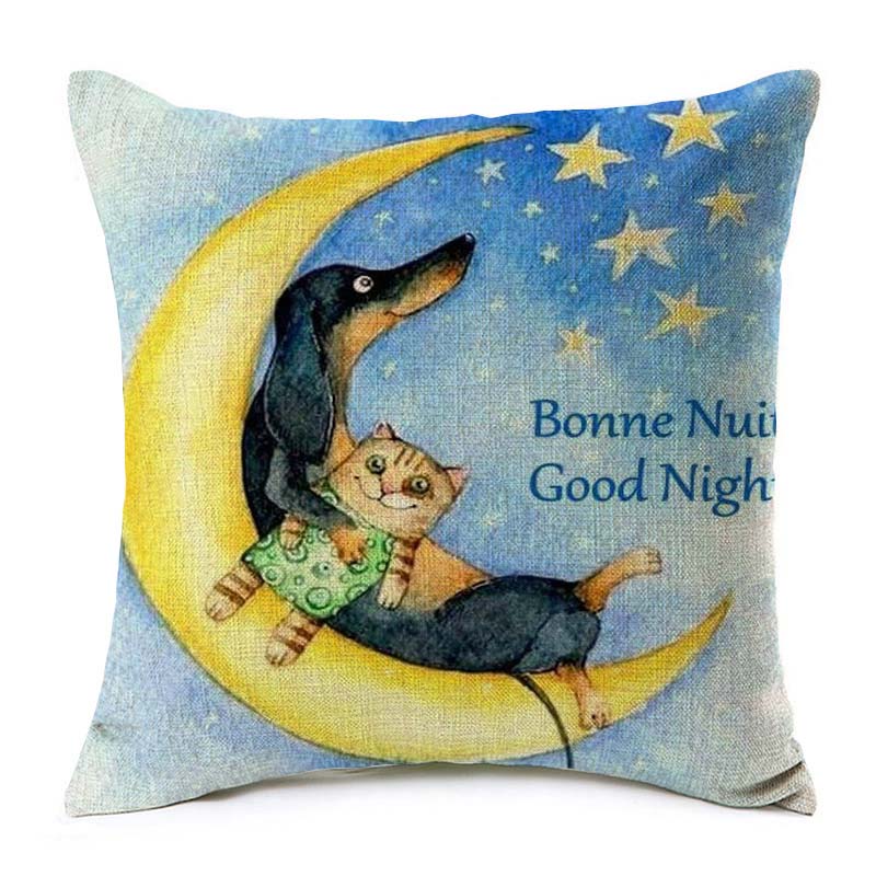 Fundas de Cojín para Perro Dachshund Pintura de Perro Salchicha Algodón Lino Fundas de Almohada Decorativas Dormitorio Sofá Decoración del Hogar 45X45cm