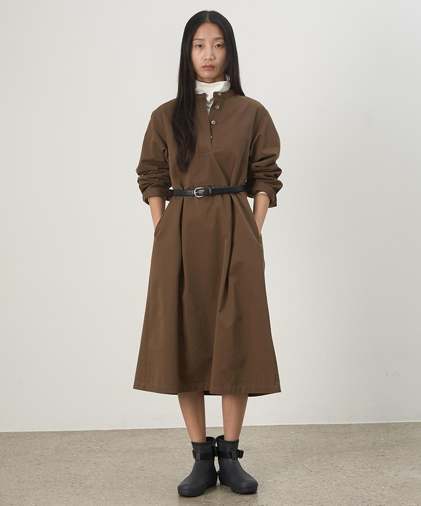 Leopeusaideuhwaiteulabel Stand Collar Shirt Dress Sepia