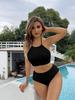 2024 European & American Solid Color High Waist Split Bikini Swimsuit for Women