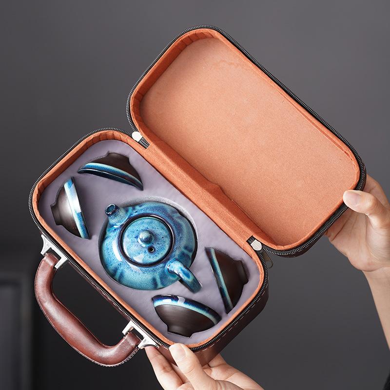 Retro High-end Kiln-changed Pumpkin Pot Travel Tea Set New Chinese Portable Kung Fu Set Corporate Business Activities
