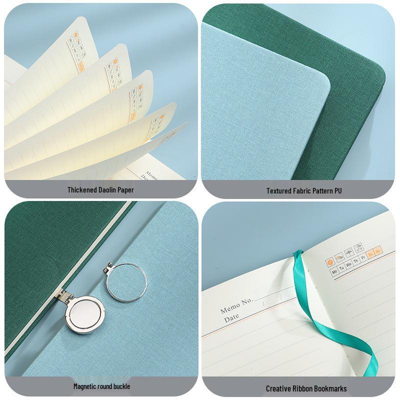 Round Buckle A5 Notebook - Business Meeting Diary with Creative Fabric PU Leather Cover