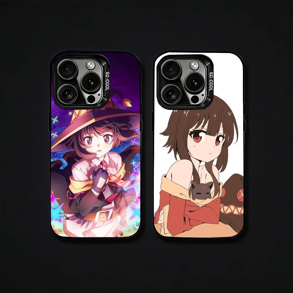 Megumin Anime K-KonoSubaS Phone Case For iPhone17, 16,15,14,13,12 Pro Max Black Candy Matte Shockproof Cover
