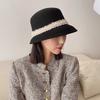 French Celebrity Elegant White Pearl Wool Autumn and Winter Felt Hat Bucket Hat Women's Basin Hat Thickened Thermal Top Hat