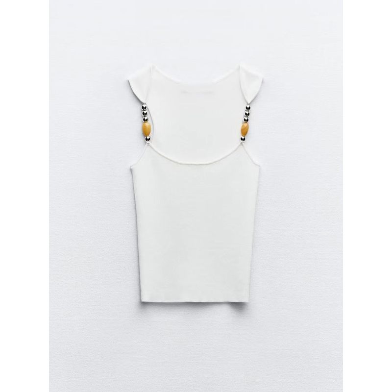 Za2024 Summer New Product Women's Clothes Pure Color Stylish Niche Style Slim Looking Comfortable Basic Beaded Vest Tops