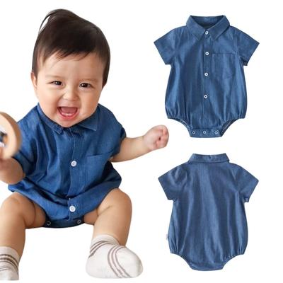 Zitronenfarbener kurzärmeliger Denim-Strampler mit Rüschen für Mädchen und Jungen Babykleidung Kinder passend Babyparty-Geschenk Keine Marke (Hemd, 70(73)cm)