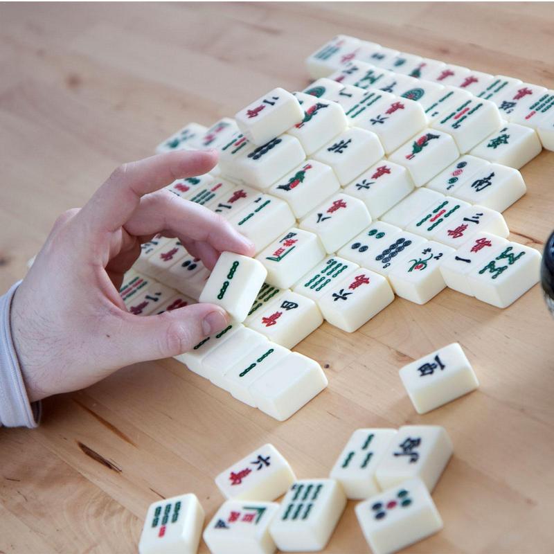 Set Gioco Mahjong Cinese 144 Mini Tessere Bianche Incise Per Riunioni di Famiglia Per Gioco Stile Cinese Tempo Libero in Famiglia