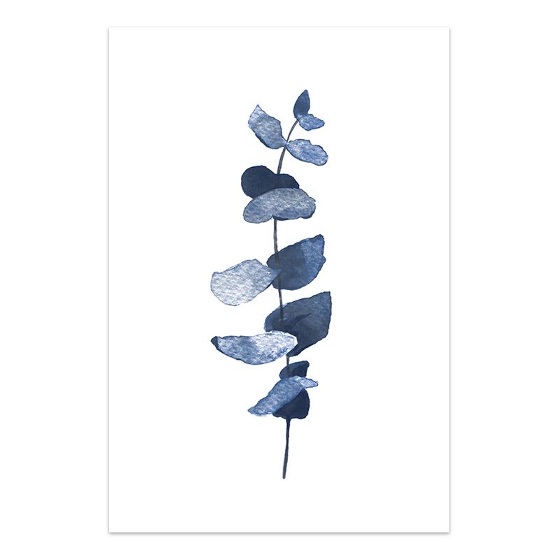 Branches and Leaves Canvas Painting Indigo Blue Botanical Posters and Prints Navy Blue Wall Picturefor Living Room Home Decor