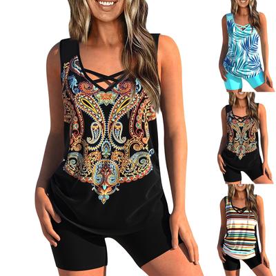 Damen Sexy Slim Fit Bedruckter Sling Split Bikini Plus Size Badeanzug (Zwei Stück)