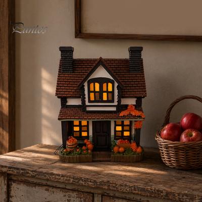 Portable Halloween Ornament Vintage Light-Up Pumpkins Cottage, Lighted Manor Figurine, Decor Indoor, Pumpkin House Decoration Fall Spooky Table