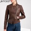 BITCED Spring/Autumn Women's Leather Jacket - Short Fit, Slim-Cut, Lightweight Leather Coat, Biker Style