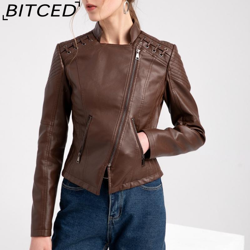 BITCED Spring/Autumn Women's Leather Jacket - Short Fit, Slim-Cut, Lightweight Leather Coat, Biker Style