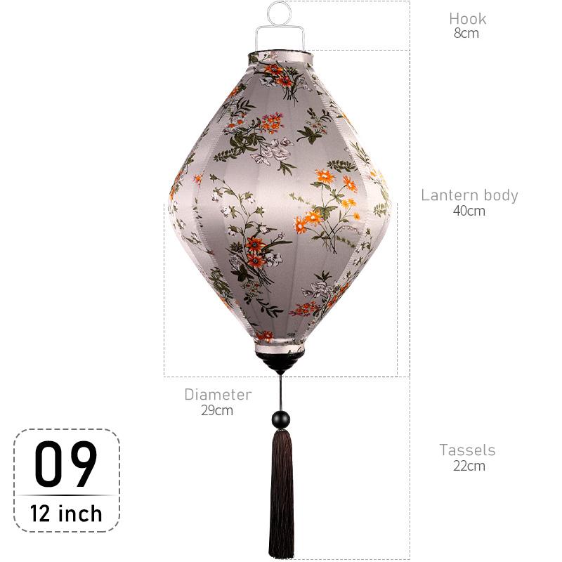 

12/14inch Retro Chinese Floral Pattern Silk Lantern Vietnam Mid-autumn Lantern Oriental Palace Lanterns Festival Party Decor 12 inch
