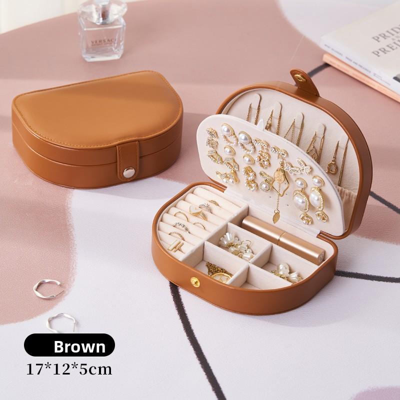 

Портативная полукруглая шкатулка для украшений Герметичная антиоксидантная коробка для хранения украшений Коробка для хранения серег и ожерелий 17*12*5cm коричневый