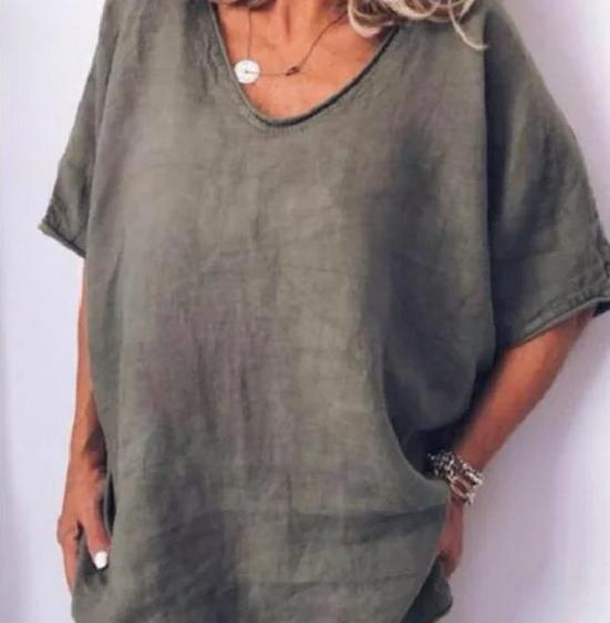 Summer Casual Cotton Linen T-Shirt: Solid Color, Loose Fit, Short Sleeve