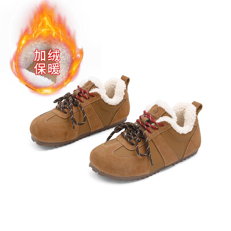 Leather Velvet German Training Shoes Women's 2025 Winter New Flat-soled Forrest Gump Shoes Women's Casual Sports Women's Shoes Versatile Single Shoes