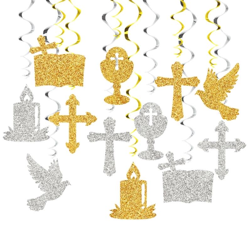 Spirals Hangings Suitable For Communion Handmade Crosses Doves Streamers Elegant Handmade Ceiling Decorations