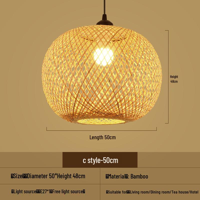 Bamboo Woven Pendant Light - Japanese Lantern for Dining, Restaurant, or Tea Room. Rattan Straw Hat Lampshade with New Chinese Art Design.