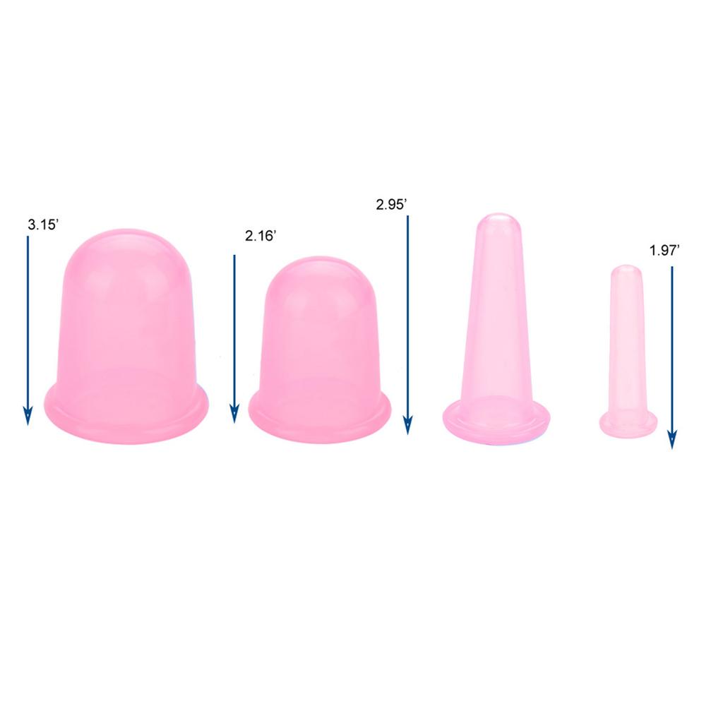 4pcsset Silicone Vacuum Body Massage Helper Anti Cellulite Massager Cups Cupping (Pink)