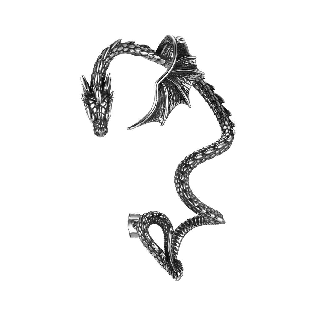 Jewelry Men'S Ear Clips Without Ear Piercings Stainless Steel Flying Fire Dragon Left Ear Earrings Retro, Quanxi Water Ed786