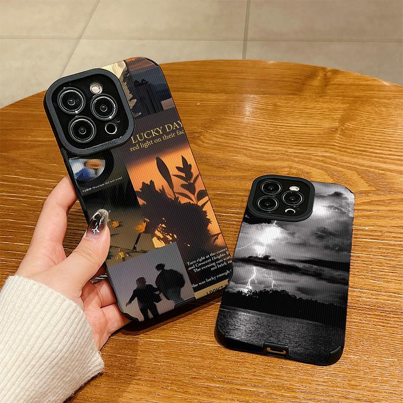Vertical Grain Leather Shell Lucky Day Printed Patterned Shockproof Soft Silicone Case with Camera Lens Full Protection for iPhone