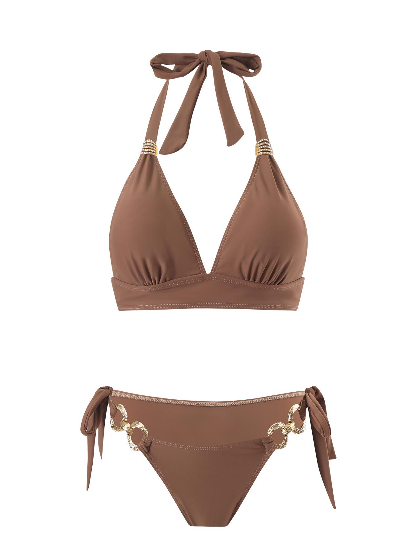 

Европейский и американский нейлоновый купальник бикини с разрезом и сборками Medium