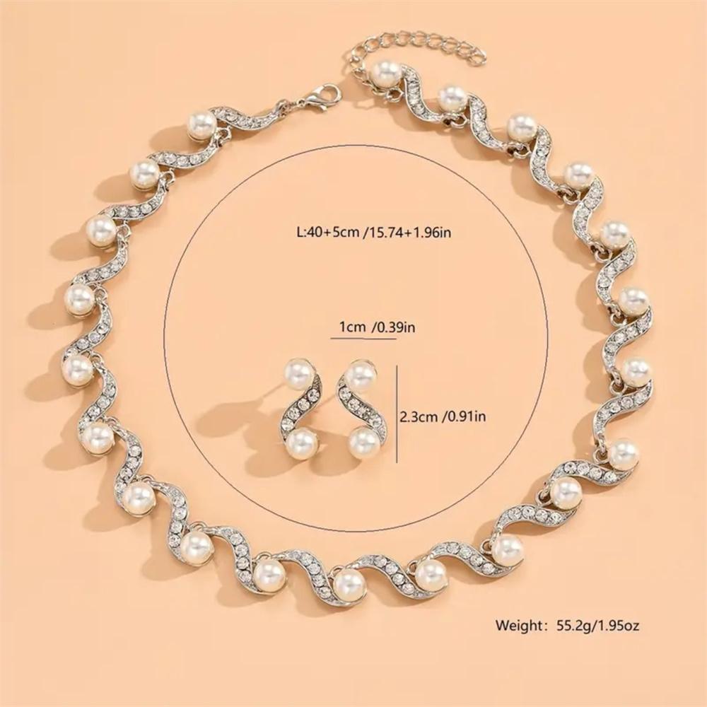 Ladies Elegant Imitation Pearl S-Shape Necklace Earring Set Bridal Clavicle Chain Jewelry for Weddings Women Jewelry Gift