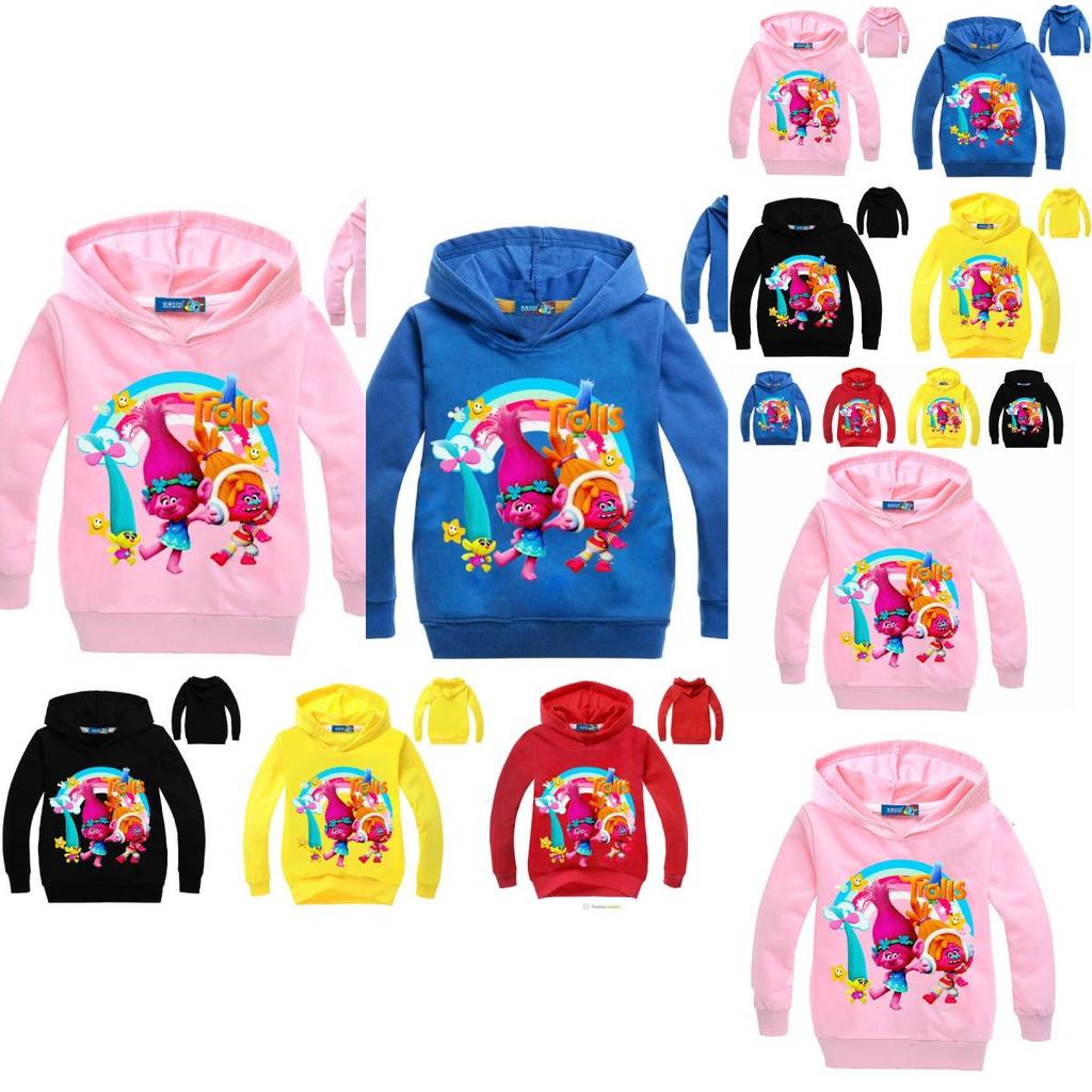 Sudadera con Capucha Estampada de Trolls para Niños Pulóveres de Algodón Abrigo Chaqueta Regalo Años