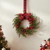 10 Inch Mini Christmas Wreaths Kitchen Cabinet Small Xmas Wreath with Bow Ribbon for Window Door Chair Fireplace Hanging Decor