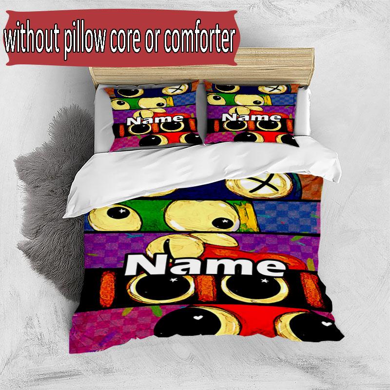 3pcs Duvet Cover Set (1*Duvet Cover + 2*Pillowcase, Without Core), Custom Name Game Rainbow Friends Pattern Bedding Set, Home Bedroom Decor Gift