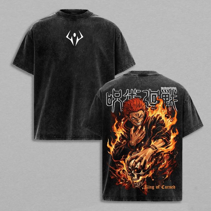Ryomen Sukuna Jujutsu Kaisen T Shirt Men Women Clothing Anime Washed Oversized T-shirt Short Sleeve Pure Cotton Tees Tops S чёрный