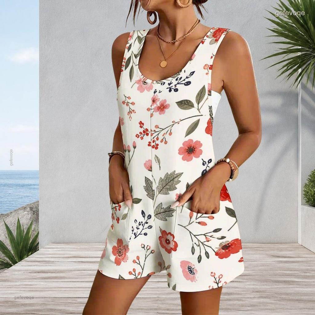 Plus Size Sleeveless Tank Romper With Patch Pockets