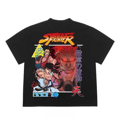 Street Fighter Summer Mens Half Sleeve Short Sleeved Tshirt Manga European and American Street Rap Vintage New Style Trend