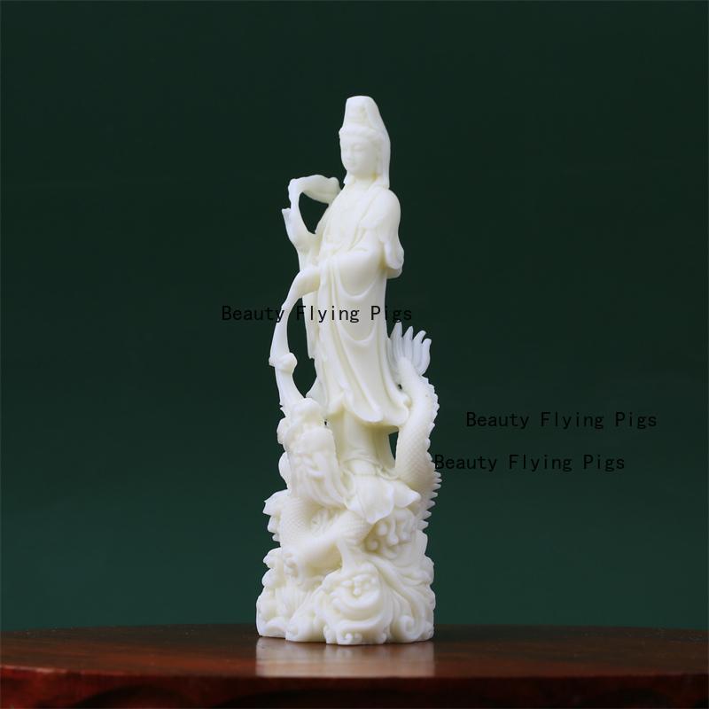 1pc Ivory Fruit Powder Guanyin Ornament Yulong Guanyin Statue Living Room Desktop Decoration Feng Shui Ornaments Home Decoration