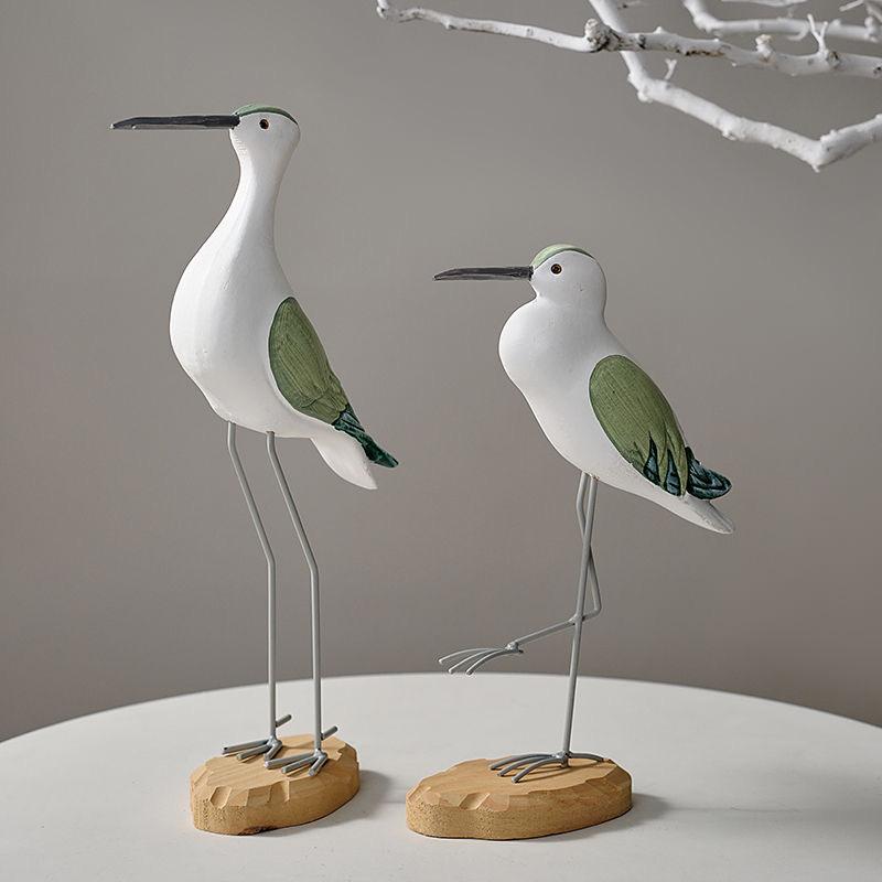 2pcs Wooden Seagull Statues – Nautical Coastal Bird Figurines for Beach Home Decor
