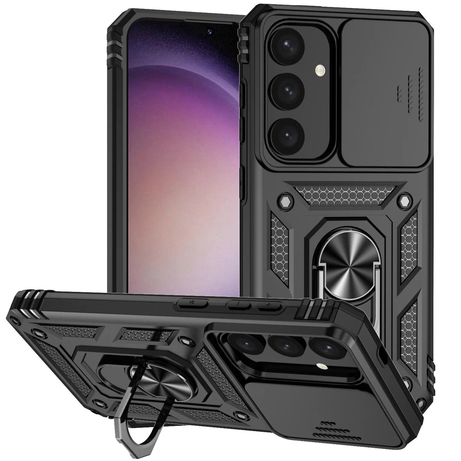 

Портативный выдвижной чехол для объектива для Samsung Galaxy S24 Ultra S23 Plus S22 S21 FE S20 5G S 24 23 22, чехлы-подставки с кольцом на палец for Galaxy S24 чёрный