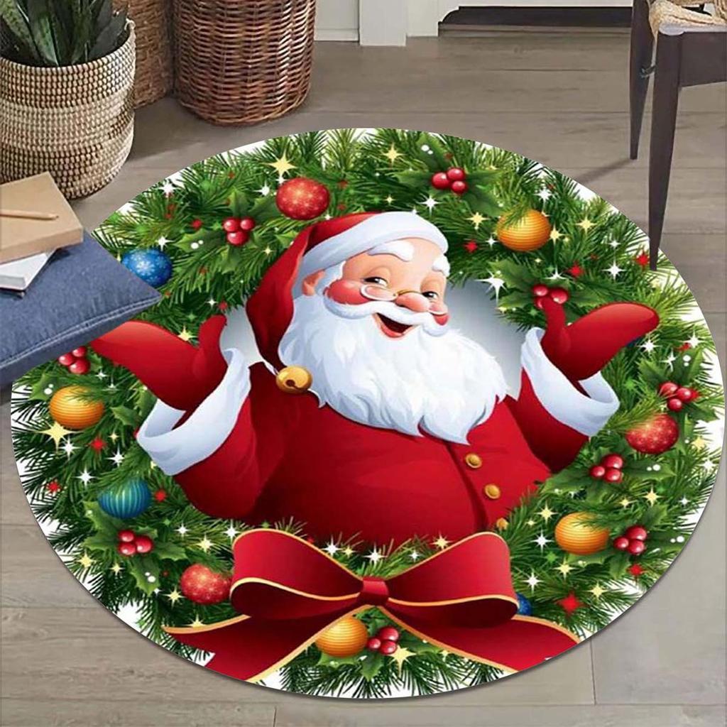 1Pcs Christmas Pattern Round Carpet Santa Claus Print Area Rug Chair Living Room Bedroom Hanging Basket Toddler Floor Decoration Rug