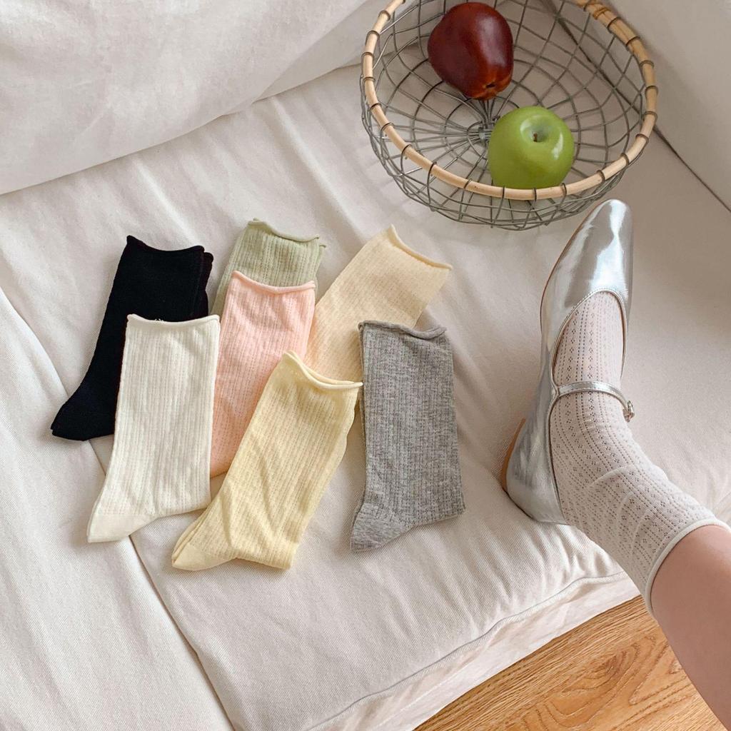 Women's Summer Style White Slouch Socks – Breathable Hollow Mesh Mary Janes, Seamless & Mid-Calf Length