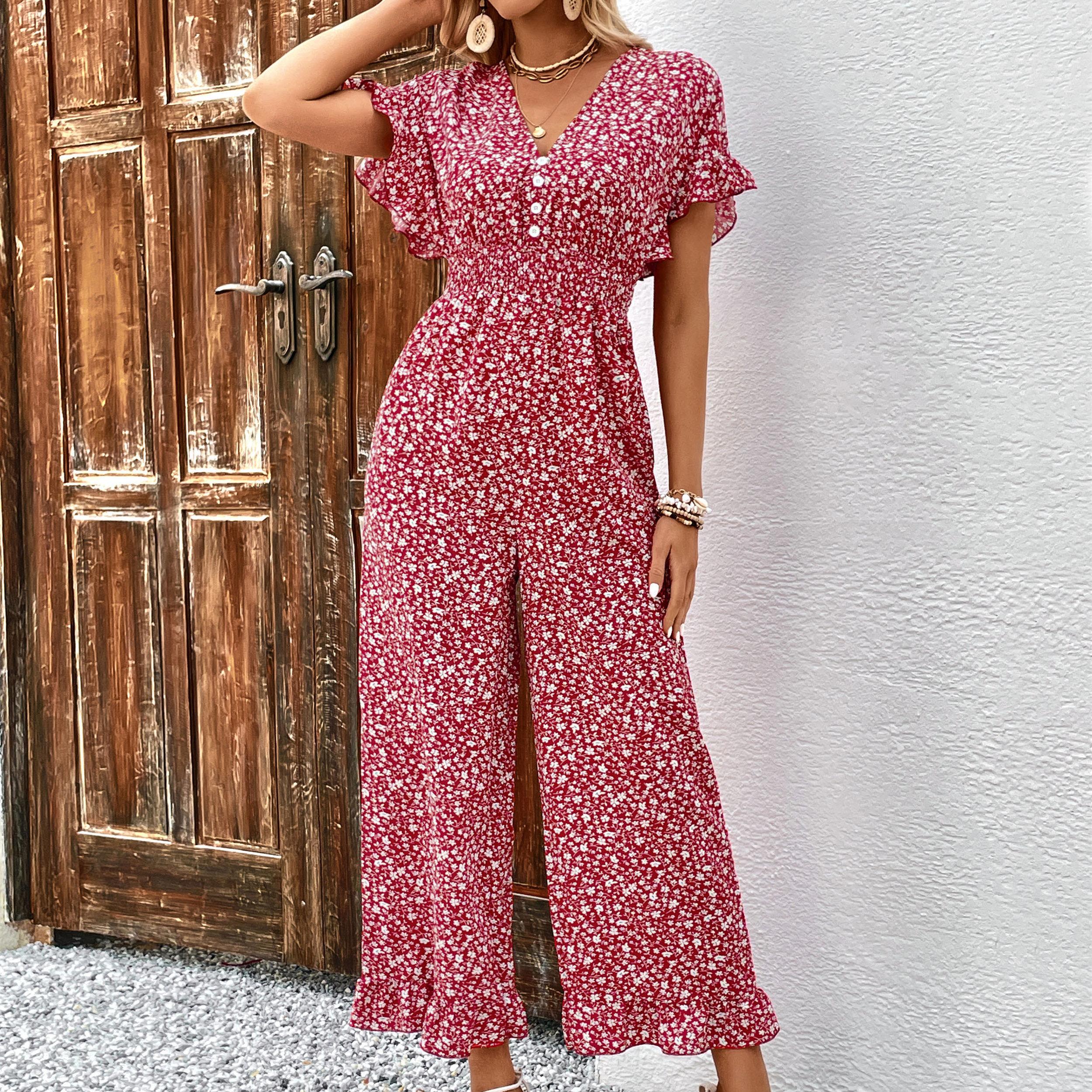 

YYFS женские модные повседневные летние весенние брюки с короткими рукавами и v-образным вырезом, комбинезоны и ромперы M красный