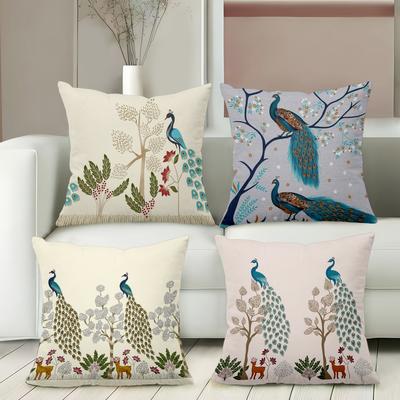 Peacock Tree Deer Printed Decorative Cushion Covers Polyester Pillowcase, Sofa Decorative Cushion Cov Headboard Pillow