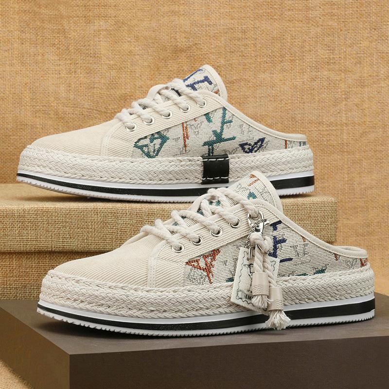 Shoes Summer Mules Half Sandals Man Canvas Slippers for Men Original Designer Luxury High Quality Fashion Rubber Casual Adult