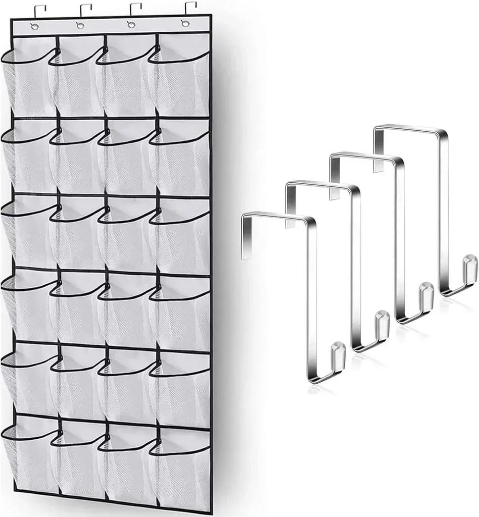 12/14/24 Pockets Over the Door Shoe Organizer Large Mesh Pockets With 4 Hooks Mesh Fabric Shoe Rack Storage Bag For Bedroom