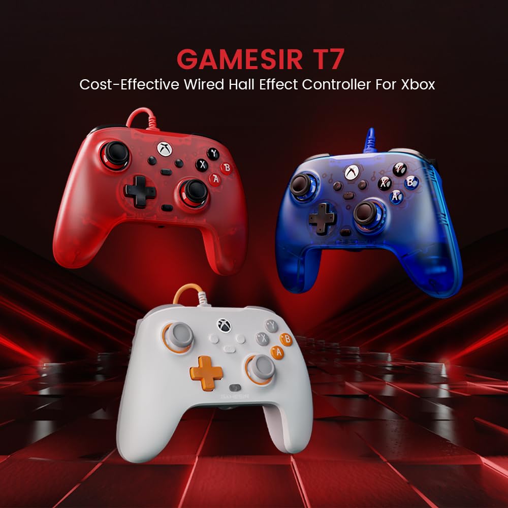 GameSir T7 Wired Game Controller for Xbox One/Xbox Series X|S/PC/Steam, with Hall Effect Sticks and Triggers, and 4 Vibration Motors (Blue)