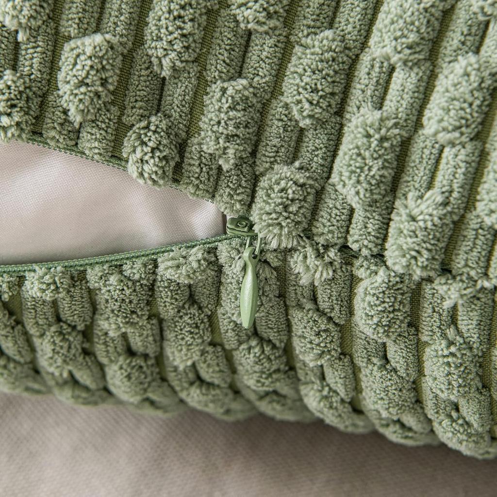 Green Pillow Covers Spring Decorations Boho Striped Corduroy Throw Pillow Cases Soft Plush Farmhouse Couch Cushion Case 45x45CM