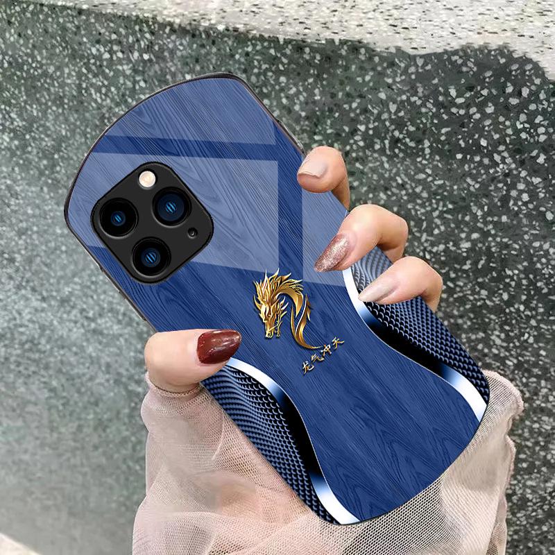Holzmaserung iPhone XR Blue Dragon Glass Case für Apple 15 Pro, 14 Max, 13 und 11.