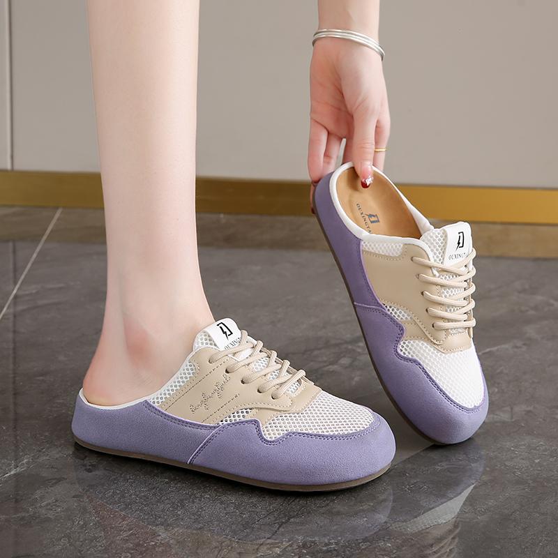 CRLAYDK Women's Footbed Slip On Mules Mesh House Slippers Ladies Comfortable Backless Slide Walking Loafers Casual Flats Shoes