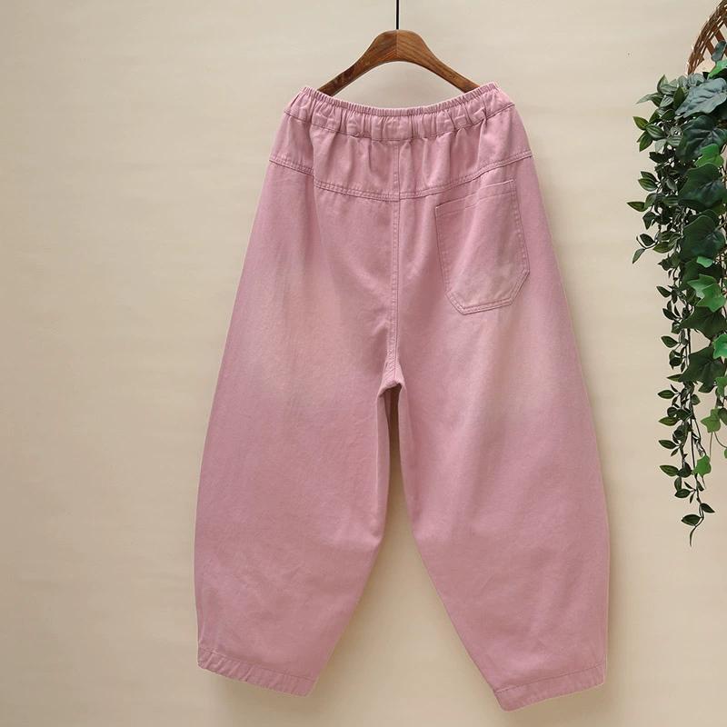 Dimanaf Pantaloni Harem de Vară Mărimi Mari Femei 2025 Jeans cu Broderie Casual Talie Înaltă Elastici de Bază Largi